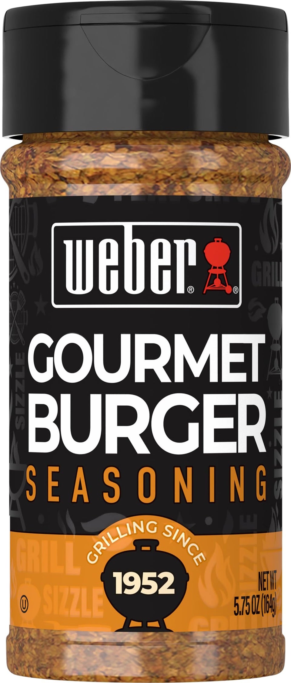Weber Gourmet Burger Seasoning jar front boosts flavor for burgers