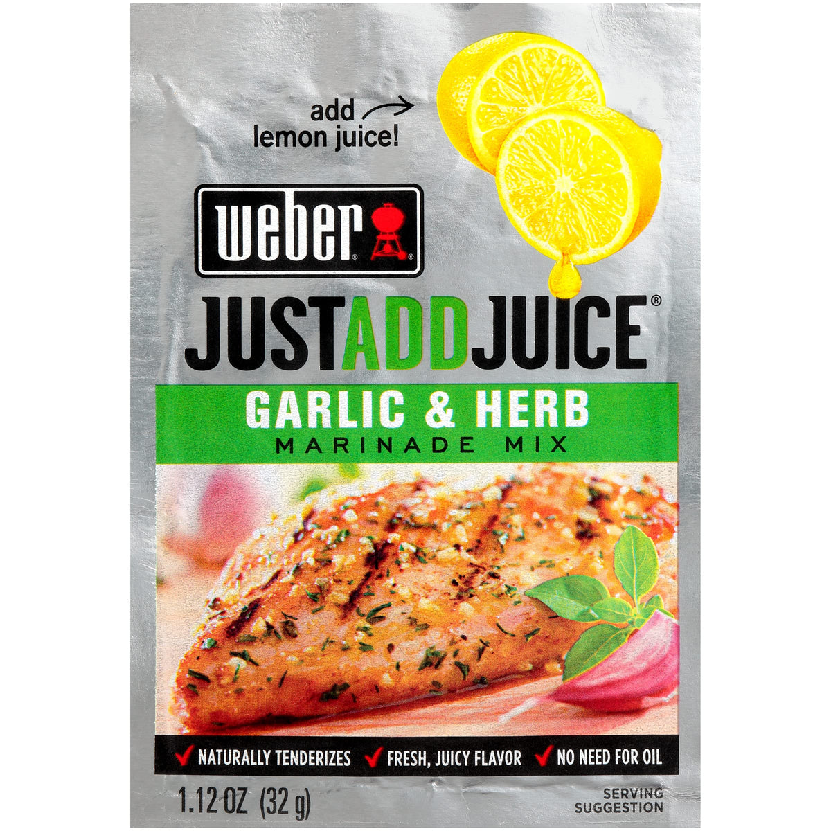 Weber Just Add Water Garlic and Herb Marinade bottle for grilling with citrus-garlic flavor