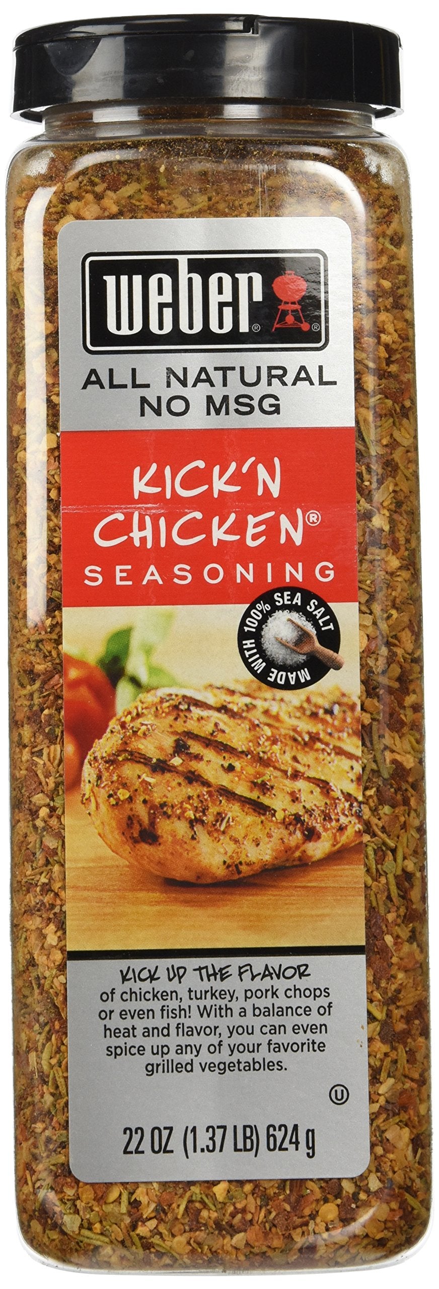 Weber Kick'n Chicken seasoning jar for bold grilled chicken flavor.
