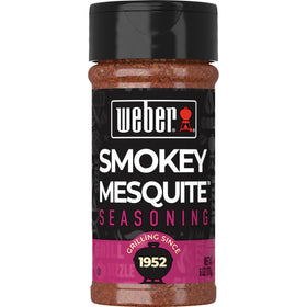 Weber Smokey Mesquite seasoning jar front view highlighting smoky flavor potential