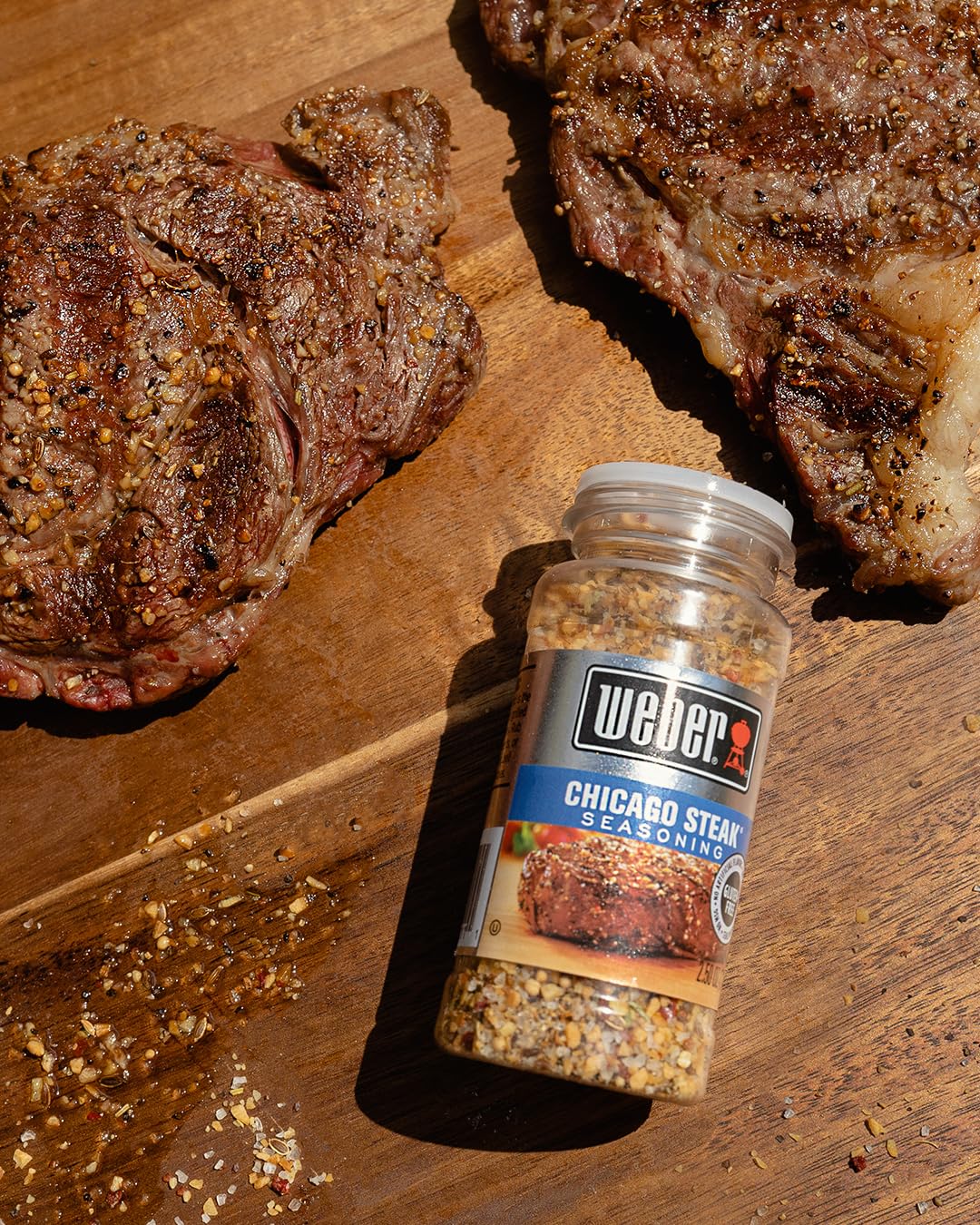 Weber Ultimate Spice Set Chicago Steak bottle complements premium steaks beautifully