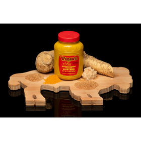 Weber's Horseradish Mustard 3-pack back label with QR code for exclusive video access.