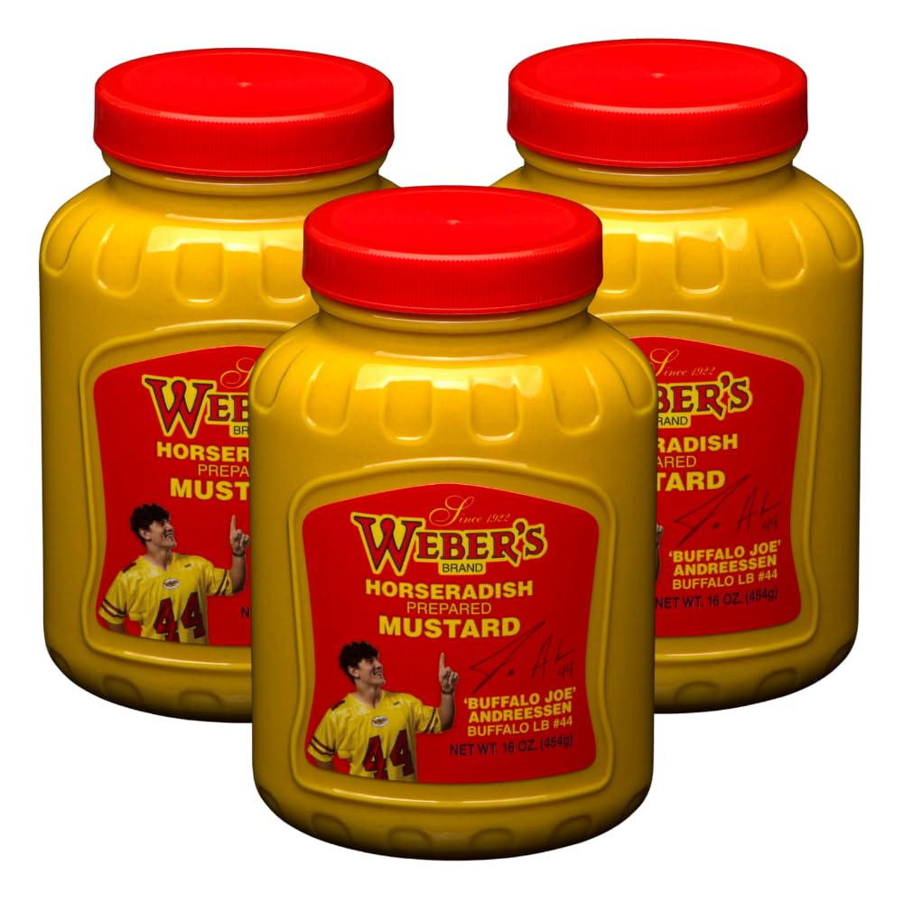 Weber's Horseradish Mustard 3-pack front label, bold branding for fans.