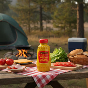 Hot dogs topped with Weber's horseradish mustard for a bold tangy finish.