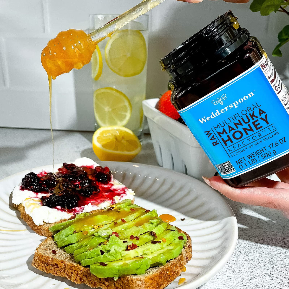 Wedderspoon Manuka honey 17.6oz jar ready for pantry use