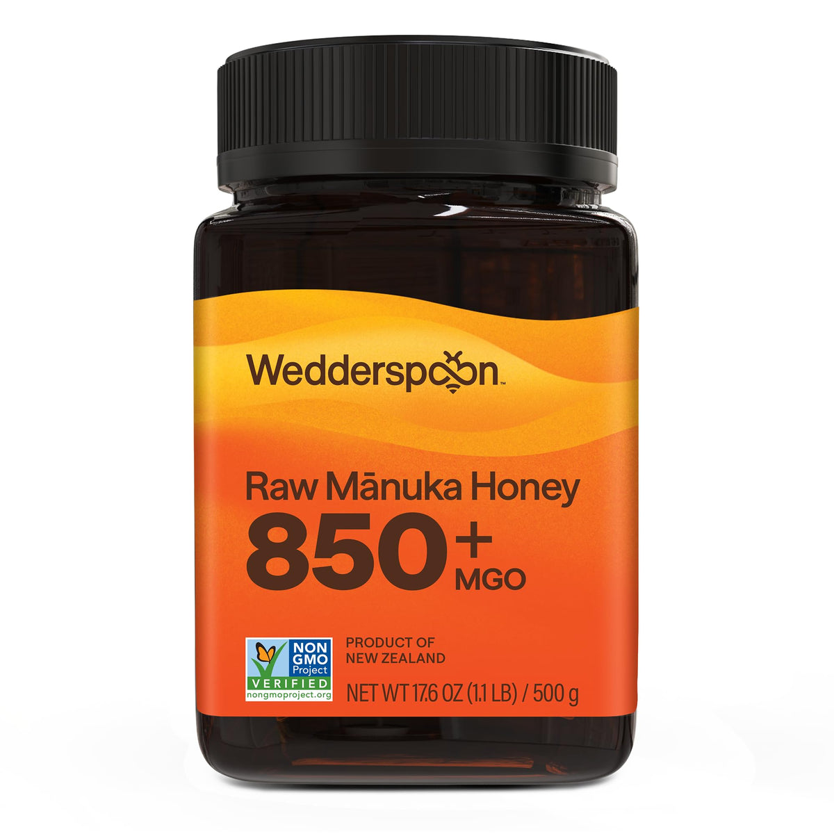 Wedderspoon Manuka honey jar 850+ MGO for rich flavor in tea and toast