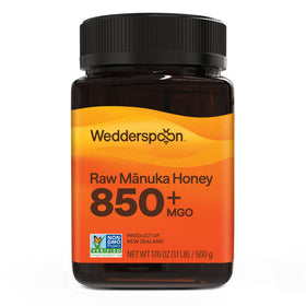 Wedderspoon Manuka honey jar 850+ MGO for rich flavor in tea and toast
