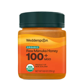 Wedderspoon Manuka Honey jar, premium organic sweetness ready for daily use.