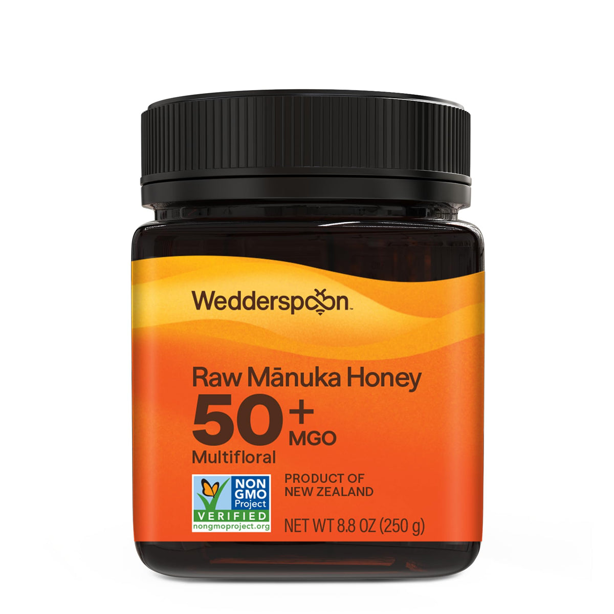 Wedderspoon Raw Manuka Honey 50+ MGO jar showing creamy texture and natural sweetness