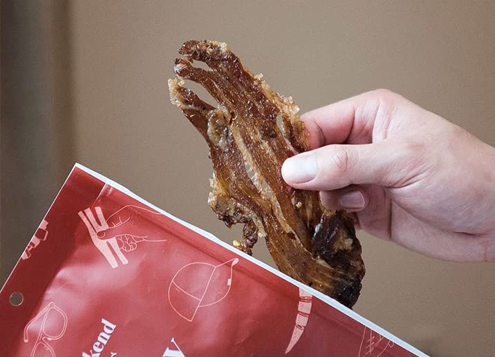 Weekend Jerky 2oz packaging front highlights gluten-free and no refined sugars