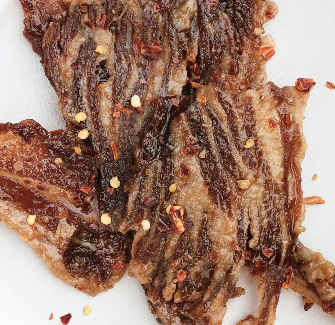 Weekend Jerky grass-fed beef brisket jerky closeup reveals rich texture for a satisfying bite