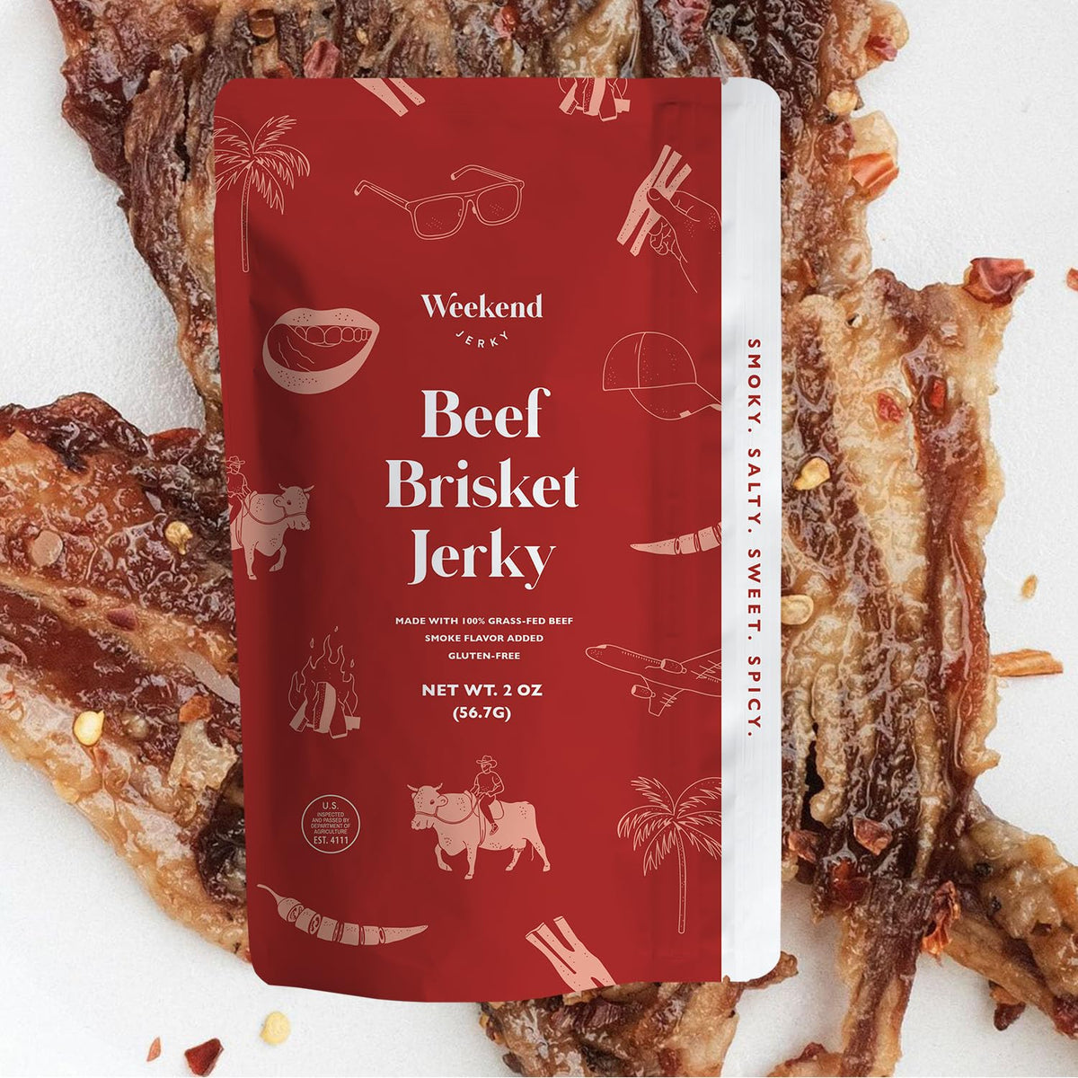 Weekend Jerky grass-fed brisket jerky pack shows premium quality for a protein snack