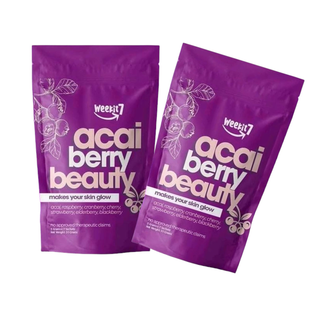 Weekit 7 Acai Beauty Drink Mix bag with berry powders for a refreshing daily beverage.