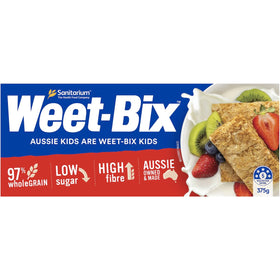 Weet-Bix Original 375g bowl with milk for a quick, energizing start.