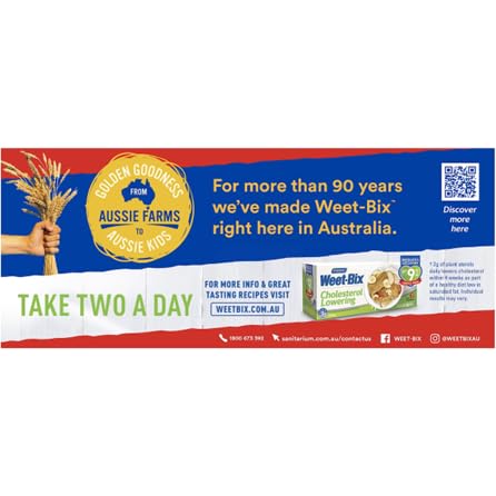 Weet-Bix Original 375g close-up flakes showing high-fibre texture.
