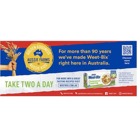 Weet-Bix Original 375g close-up flakes showing high-fibre texture.