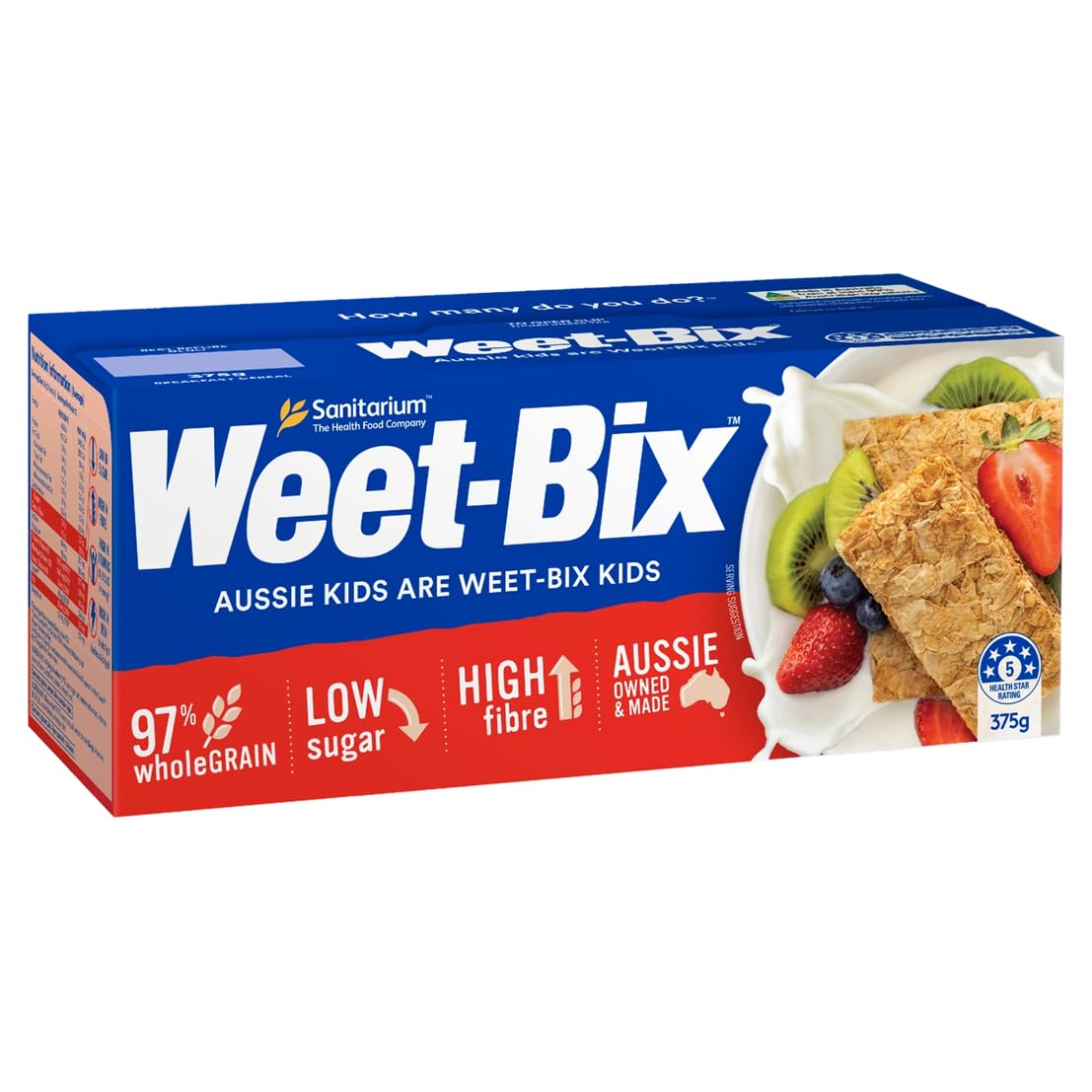 Weet-Bix Original 375g packaging, Australian-made breakfast option.