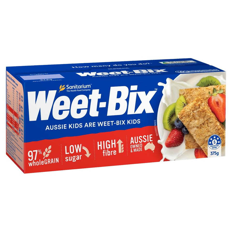 Weet-Bix Original 375g packaging, Australian-made breakfast option.