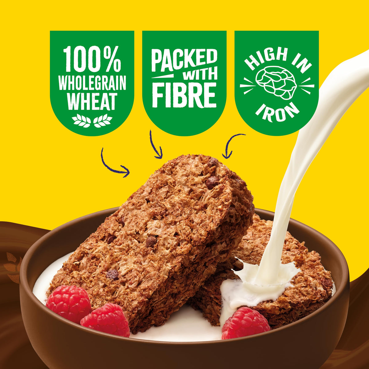 Bowl of Weetabix Chocolate with milk and spoon, ready for a chocolatey morning.