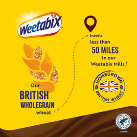 Close-up of Weetabix Chocolate cereal flakes showing wholegrain texture.