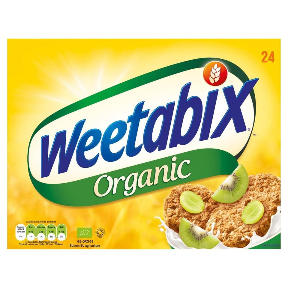 Weetabix Organic 24-pack 450g box, fibre-rich breakfast option with milk