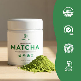 WEGLOW Matcha Power first harvest leaves ready for ceremonial tea powder.