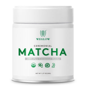 WEGLOW Matcha Power ceremonial packaging showcases premium quality and sustainability.