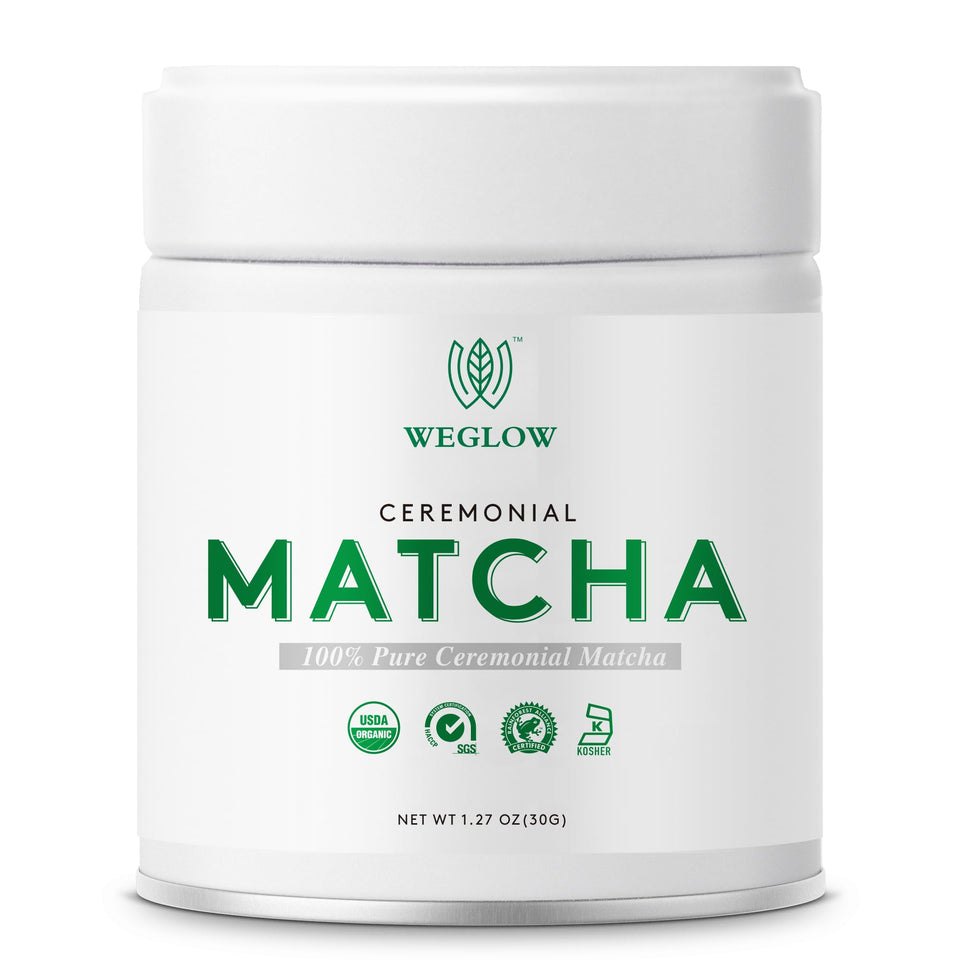 WEGLOW Matcha Power ceremonial packaging showcases premium quality and sustainability.