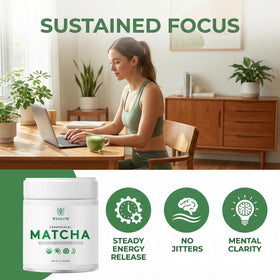 WEGLOW Matcha Power shelf life note highlights up to two years of freshness.