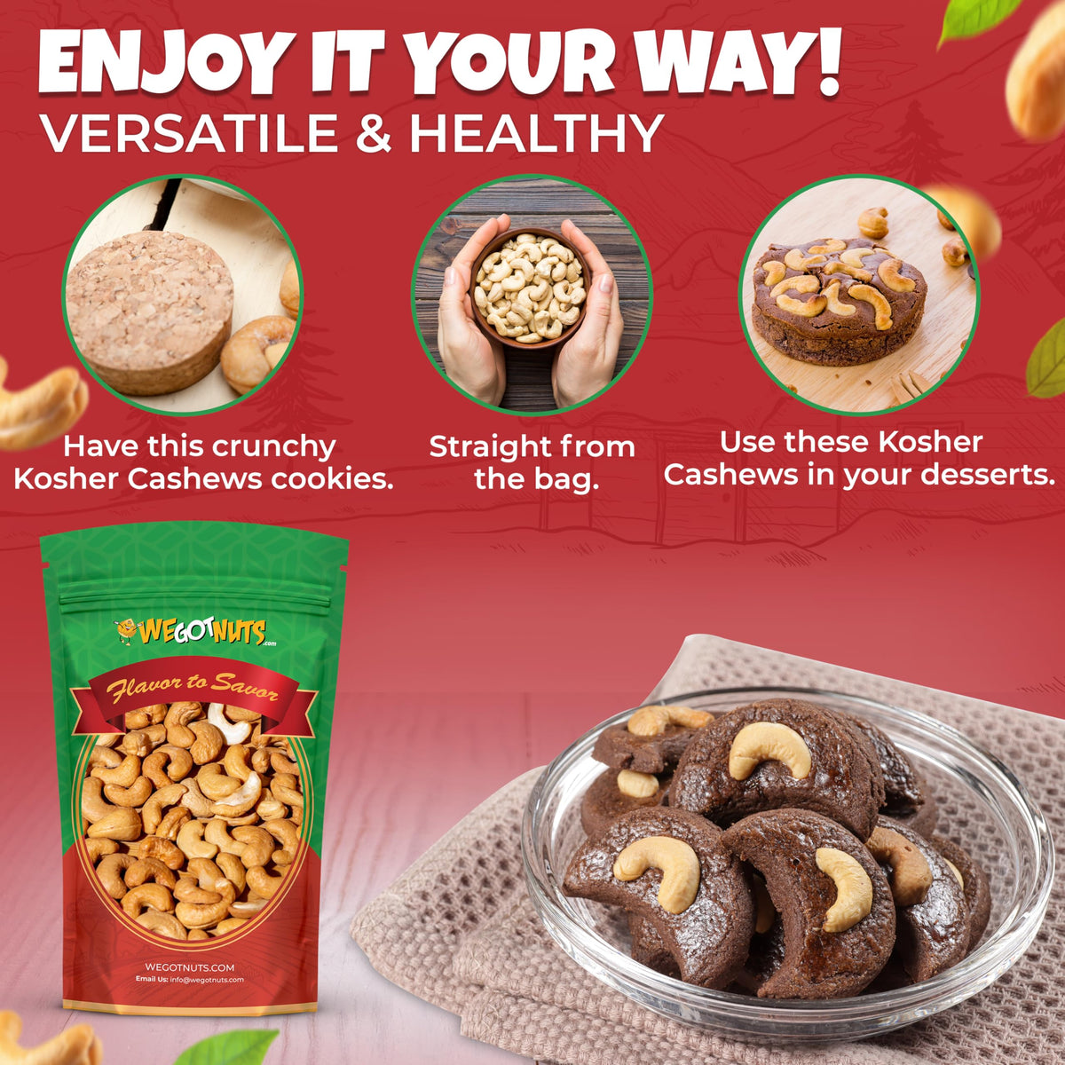 Serving idea highlight—We Got Nuts cashews as a quick energy snack.