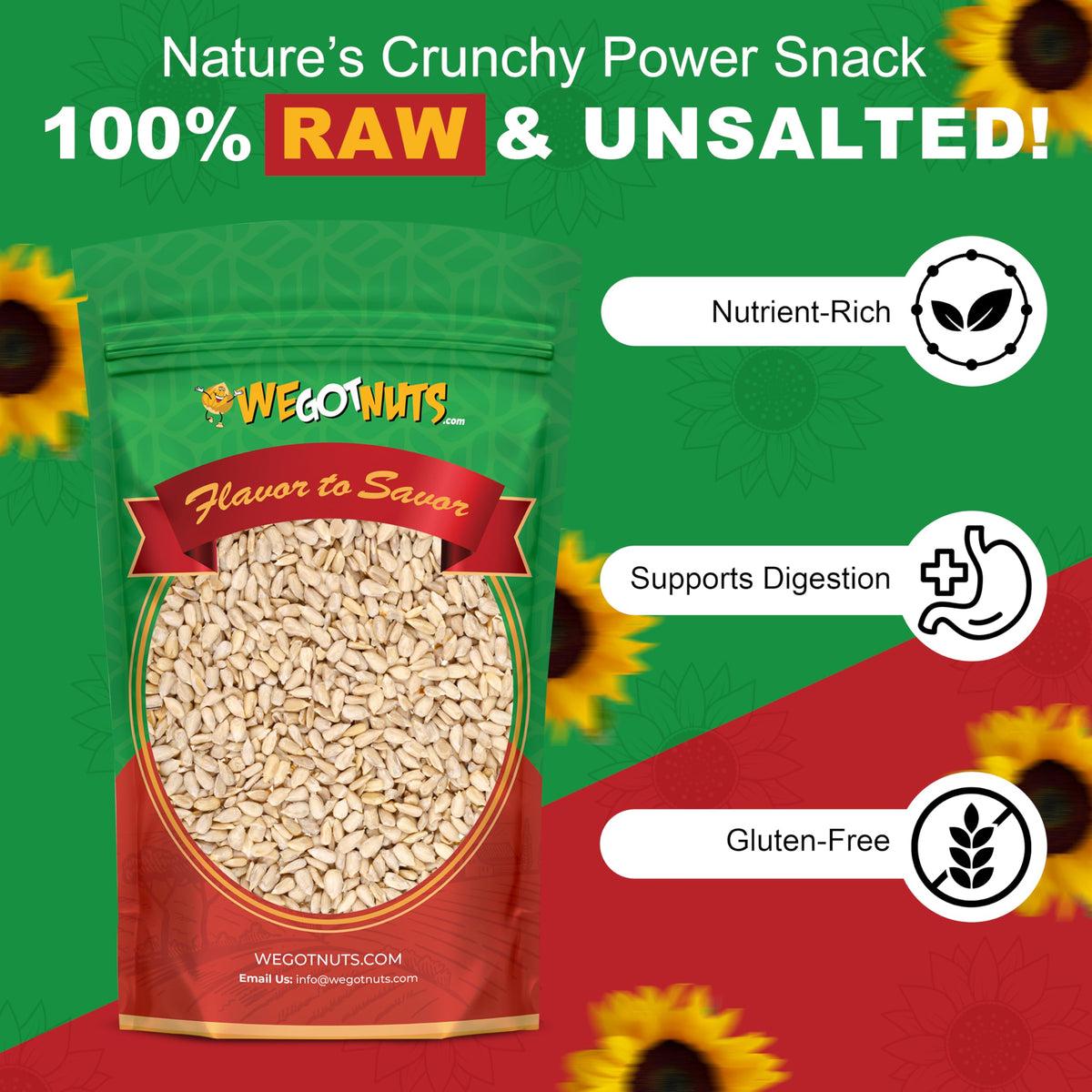 We Got Nuts shelled sunflower seeds closeup, perfect for protein-rich toppings.