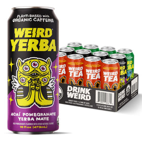 WEIRD Acai Pomegranate Yerba Mate can for an on-the-go energy boost.