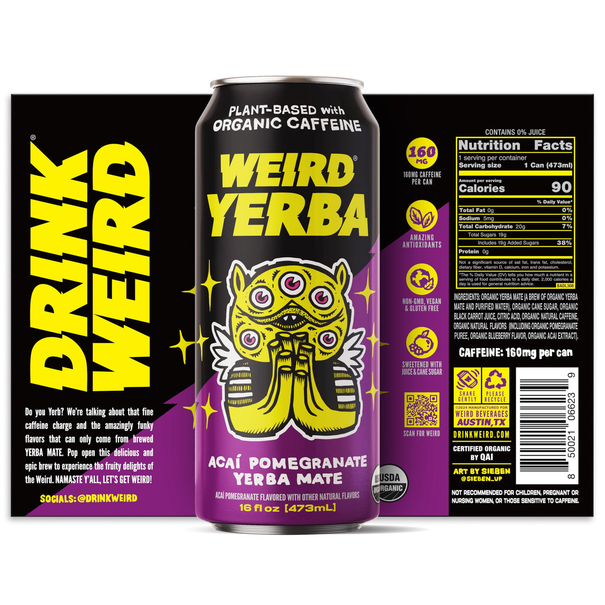 WEIRD USDA Organic seal confirms certification on Acai Pomegranate Yerba Mate