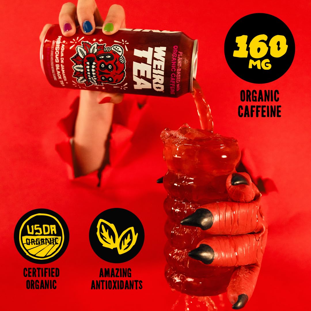 WEIRD Drink being poured into a glass for a crisp hibiscus-black tea pour.