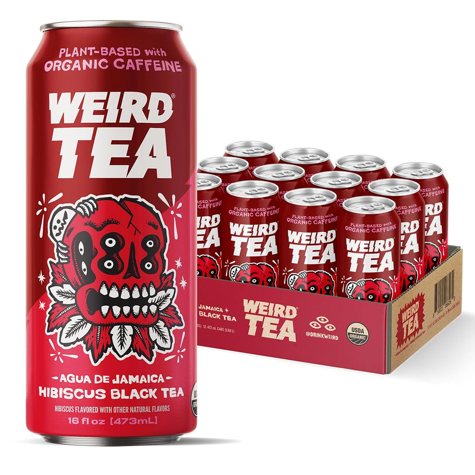 WEIRD Agua de Jamaica can with hibiscus flavor and natural caffeine.