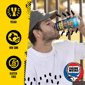 WEIRD Grateful Grapefruit Yerba Mate pack shot showcases 12-can bundle for convenient stocking.