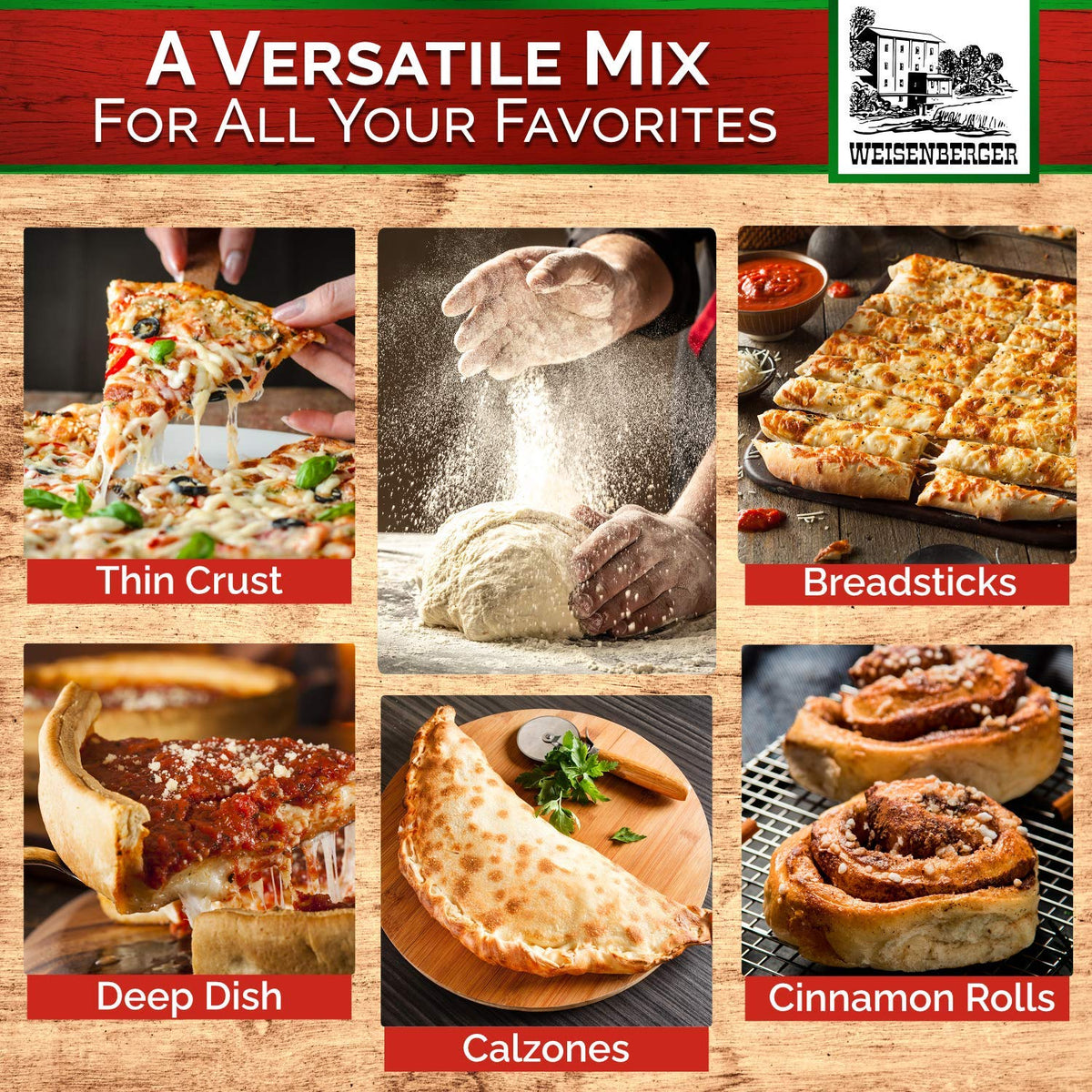 Weisenberger Pizza Crust Mix ready to shape breadsticks with crisp edges.