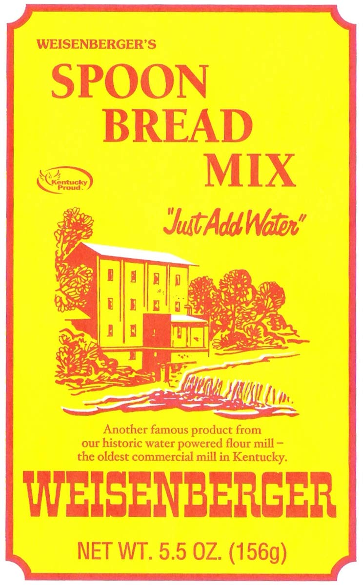 Weisenberger Spoon Bread Mix packaging shows a four-pack for pantry storage and quick dinners