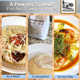 Weisenberger grits with breakfast serving illustrating versatile morning meal