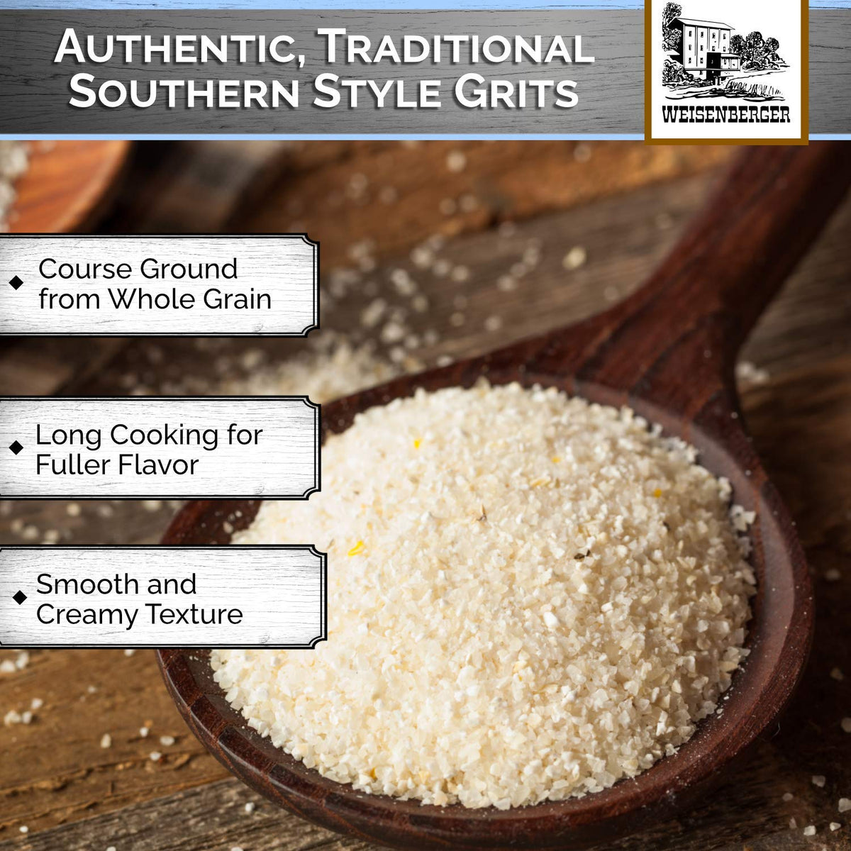 Weisenberger cooked grits bowl showcasing creamy breakfast or dinner option