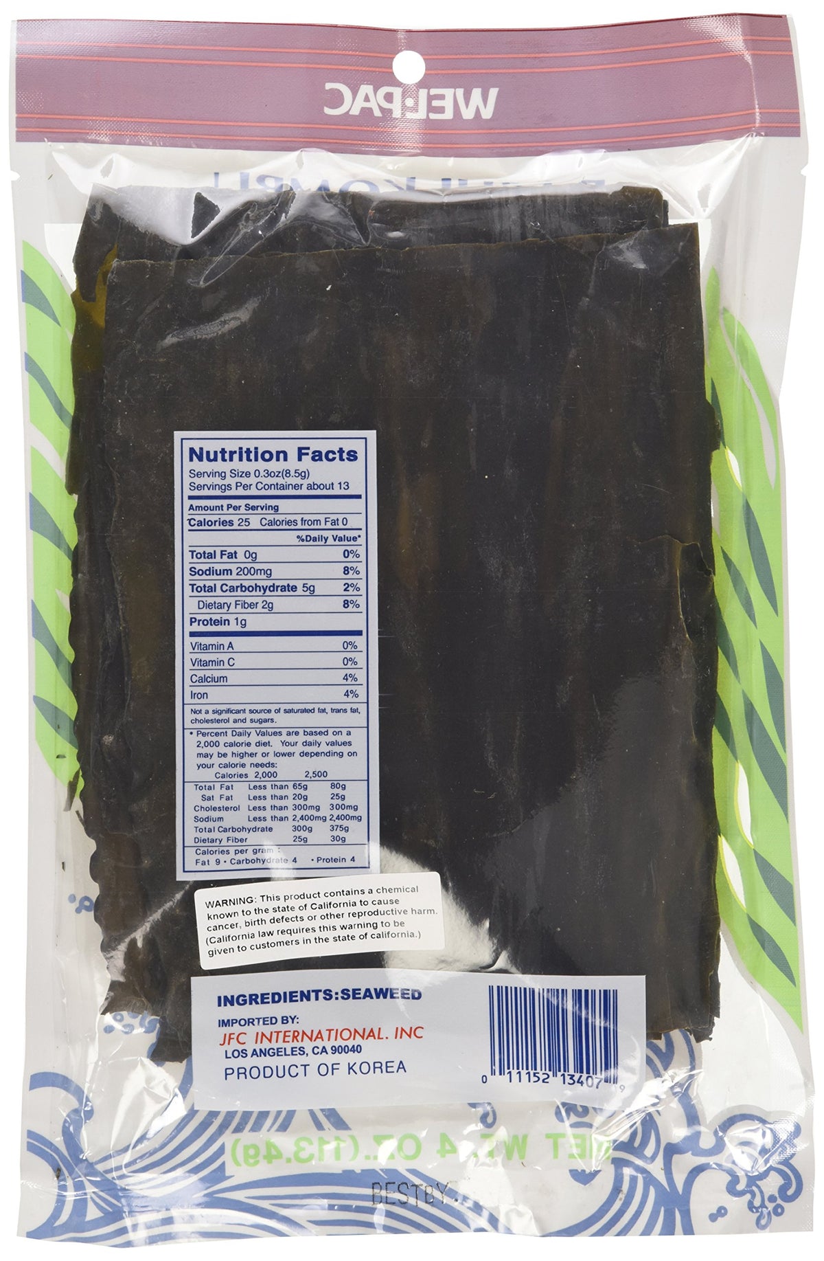 Wel-pac Dashi Kombu dried seaweed closeup: premium umami source for soups and stocks.