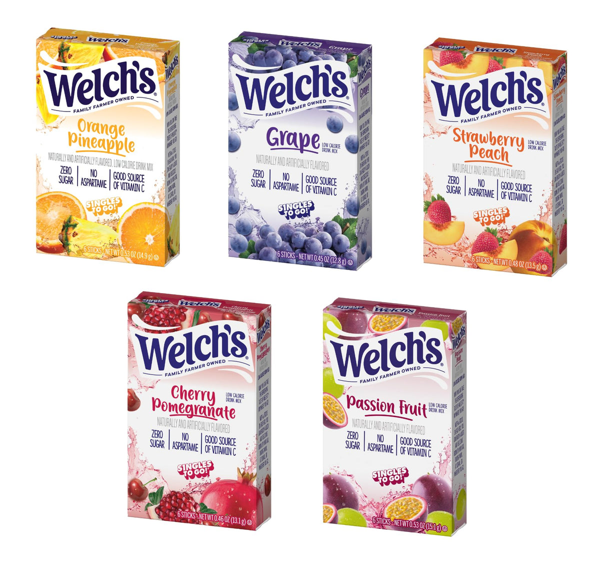 Welch's orange pineapple flavor packet for tangy on-the-go hydration.