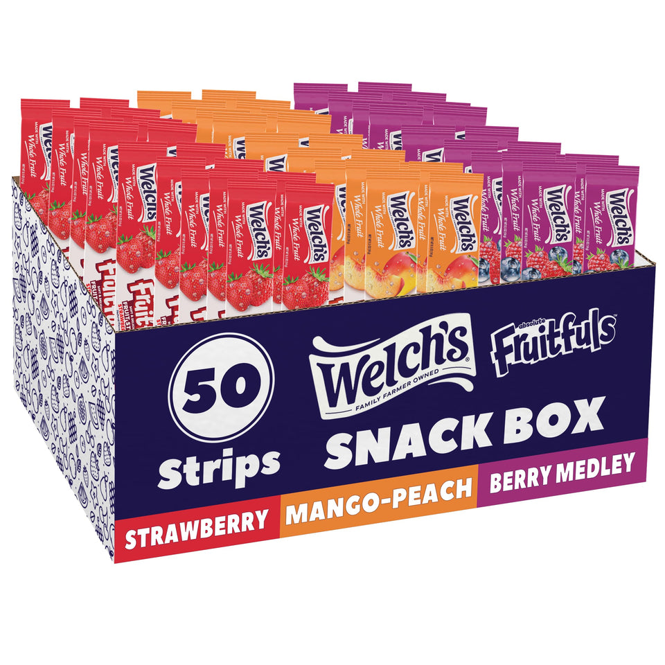 Welch's Absolute Fruitfuls Berry Medley strips box showing real fruit colors