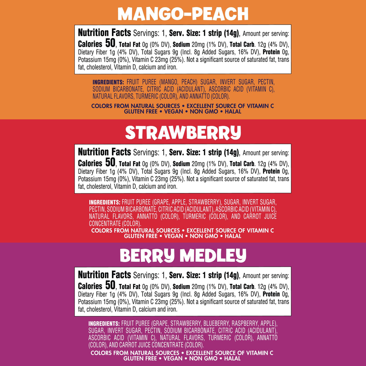Close-up of Welch's Absolute Fruitfuls Berry Medley strip with soft bite