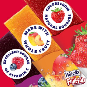 Close-up of Welch's Absolute Fruitfuls Mango Peach strip with vibrant color
