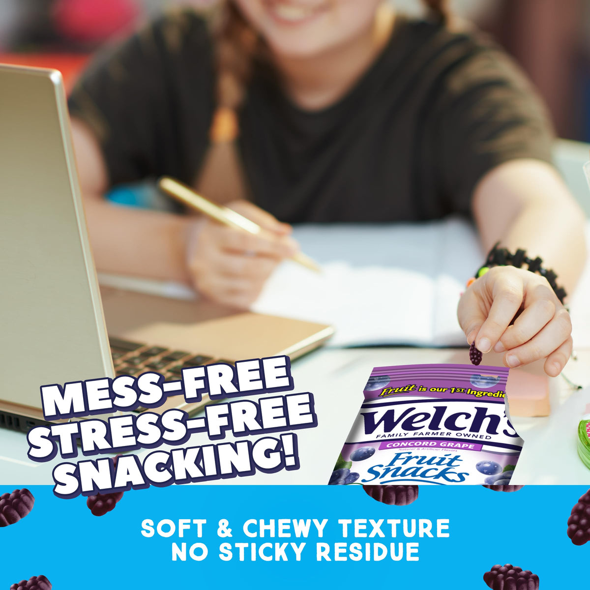 Welch's Concord Grape snack lunchbox-ready for school or work.