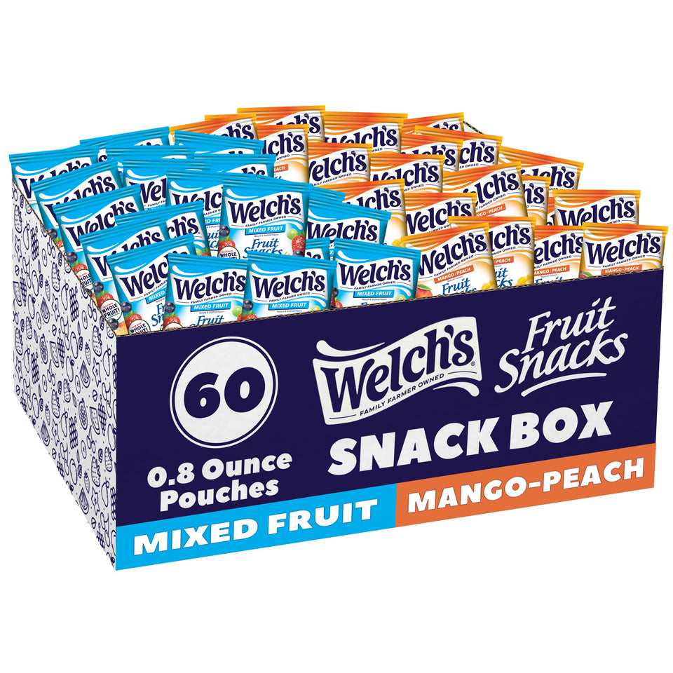 Welch's Fruit Snacks 60-pack box, convenient on-the-go snacking.
