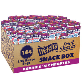Welch's Fruit Snacks Berries 'n' Cherries bulk pack, 144 bags, ideal for lunches.