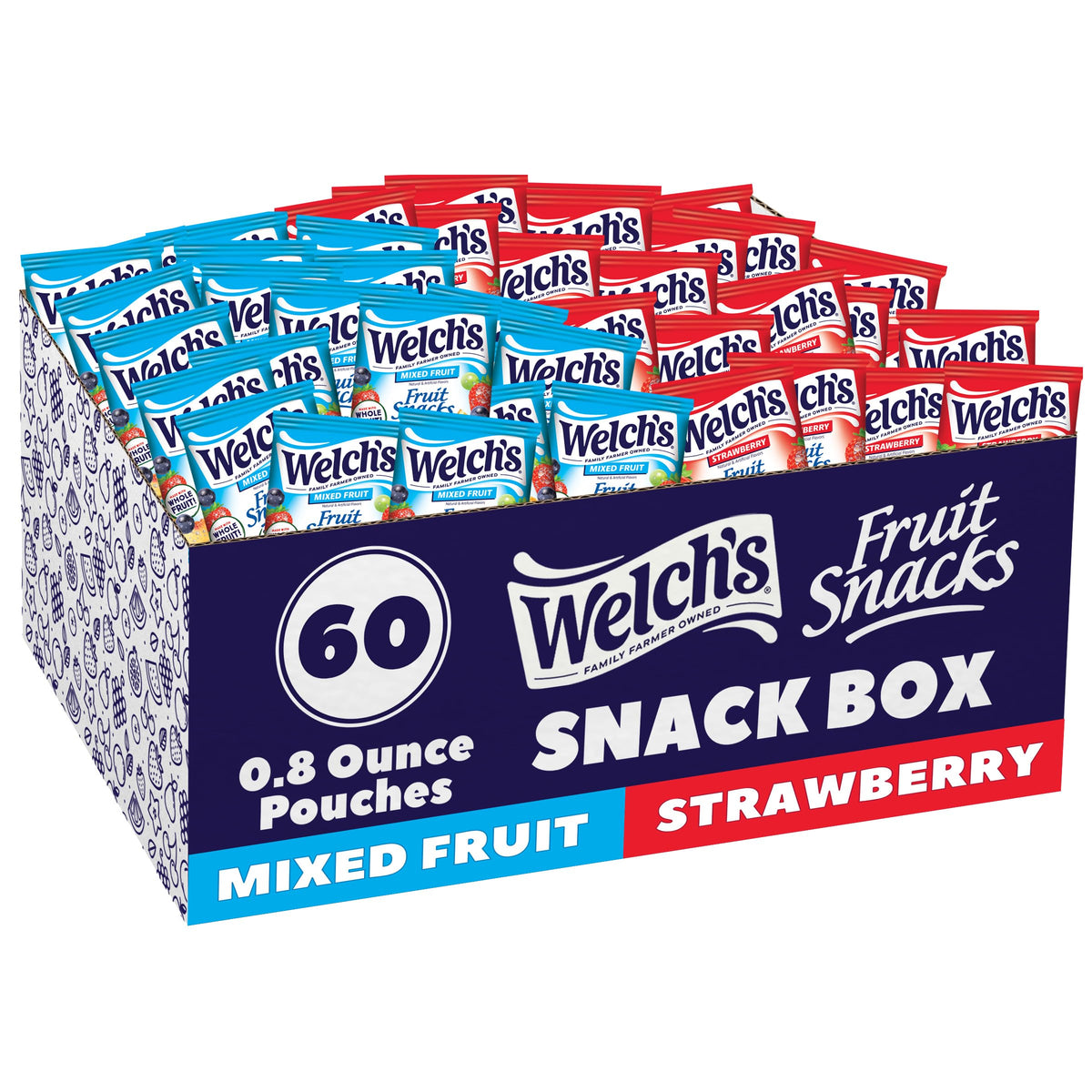 Welch's Fruit Snacks 60-pack box, ready for family snacking.