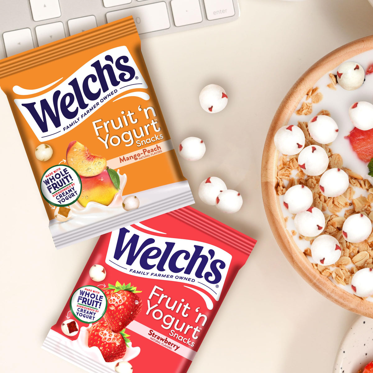 Welch's Fruit 'n Yogurt individual snack packs, perfect for school lunches.
